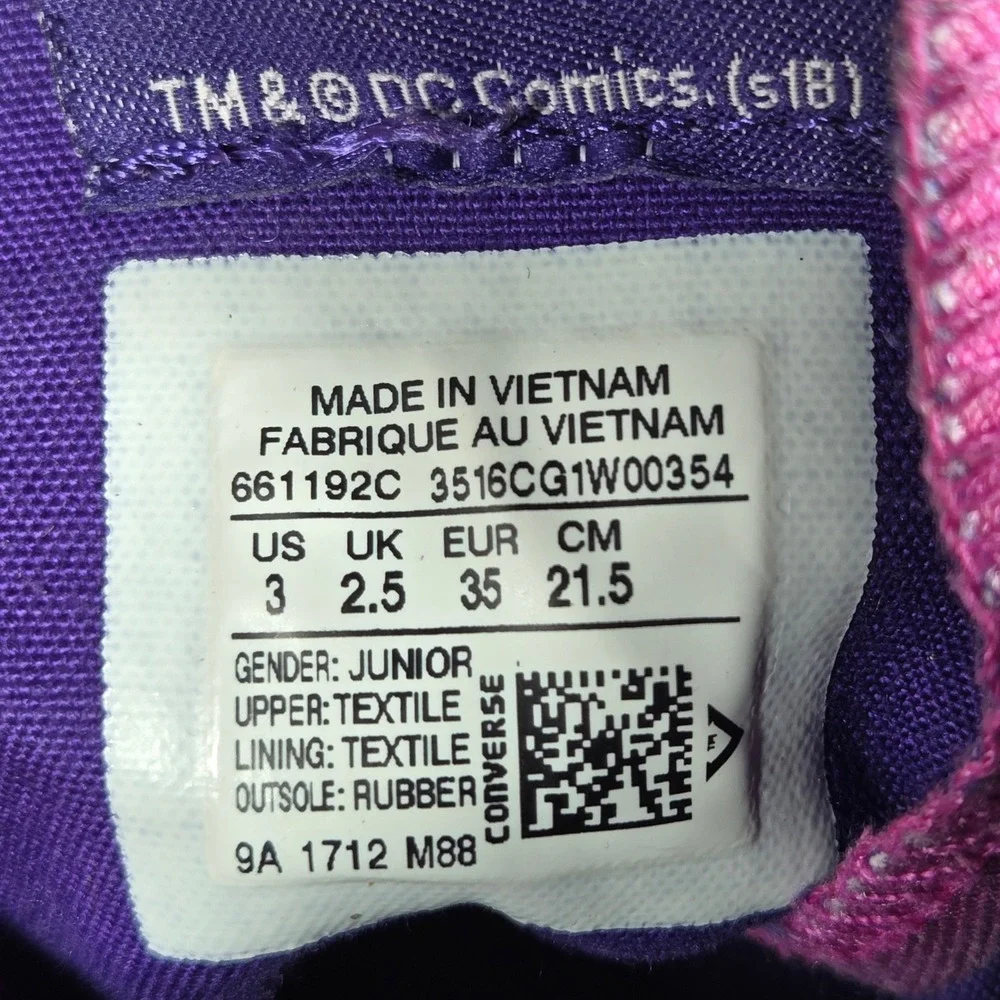 Converse Chuck Taylor DC Super Hero Girls Junior 3 Purple High Top 661192C