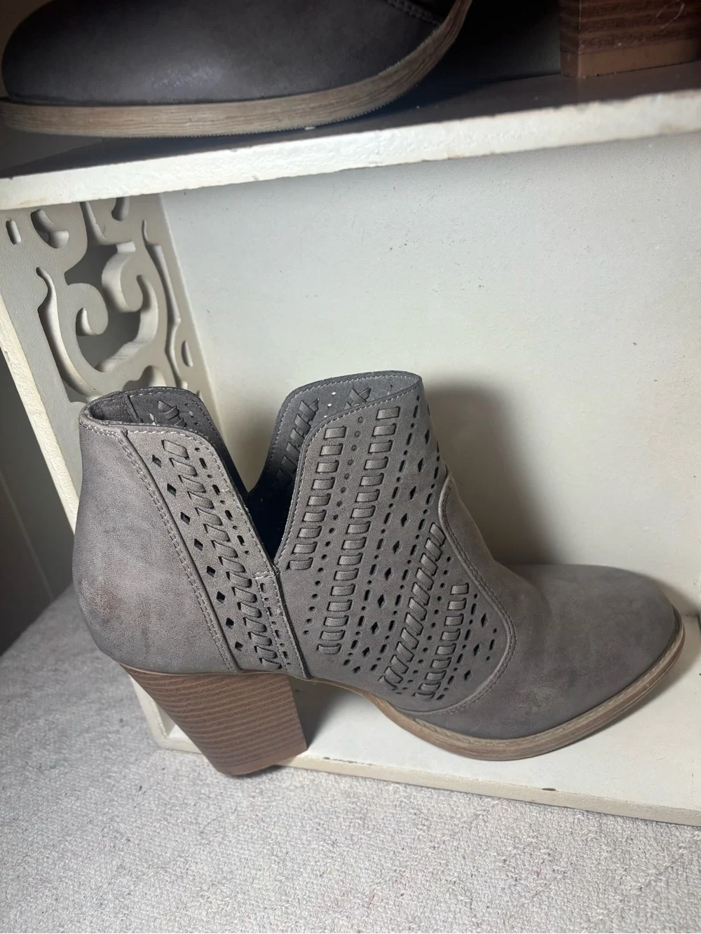 Daisy Fuentes Gray Perforated Ankle Booties with Block Heel