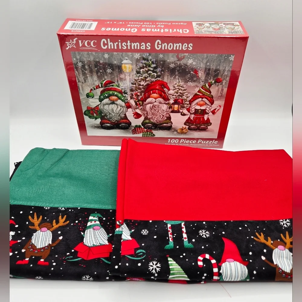 GNOME NWT Holiday Puzzle Two Handmade Gnome Pillow Cases