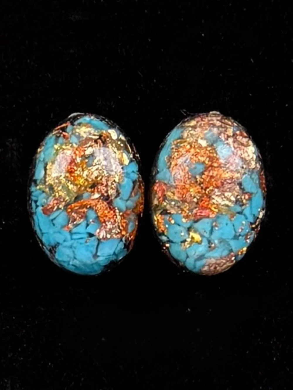 Stunning blue and Goldtone Mosaic Art Pierced lightweight earrings